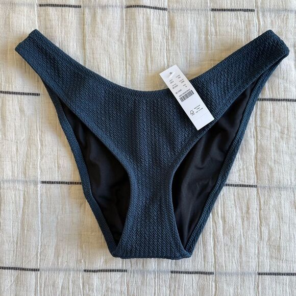 NWT J. Crew Textured High-rise Cheeky Bikini Bottom Deep Midnight Navy Size S - Picture 4 of 10